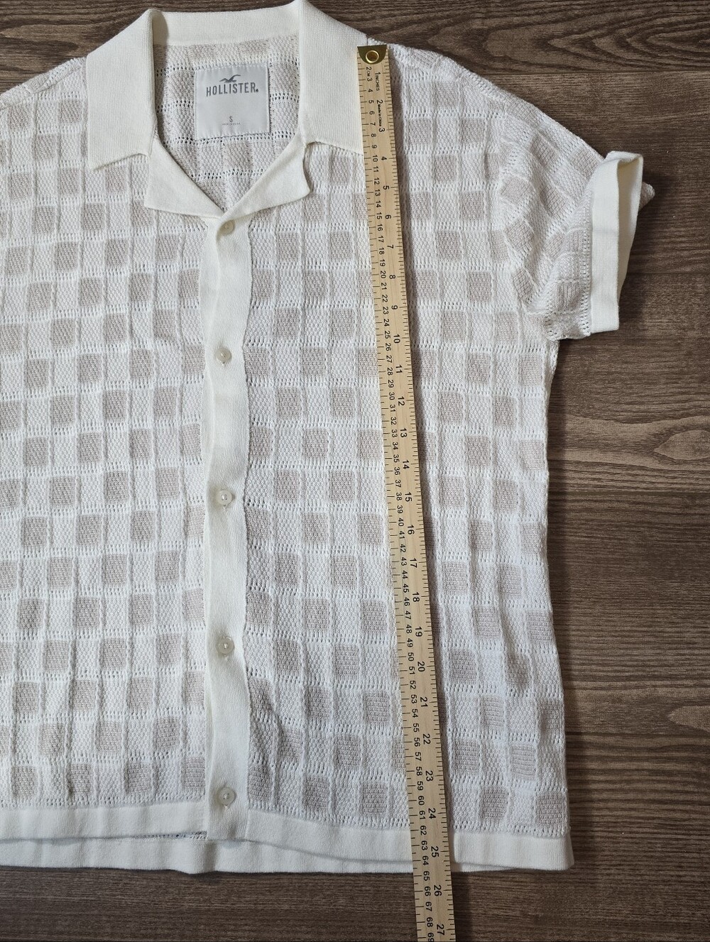 Hollister Shirt Men S Cream Open Knit Button Crochet Retro Cuban Coastal Beach - Picture 6 of 7